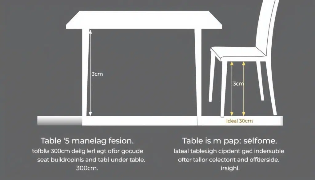 Illustratie van de relatie tussen tafelhoogte en de normale zithoogte van een eetkamerstoel Illustratie van de relatie tussen tafelhoogte en de normale zithoogte van een eetkamerstoel