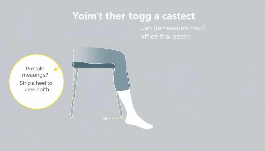 Illustratie van het meten van de beenlengte van hiel tot knieholte voor het berekenen van de ideale zithoogte Illustratie van het meten van de beenlengte van hiel tot knieholte voor het berekenen van de ideale zithoogte