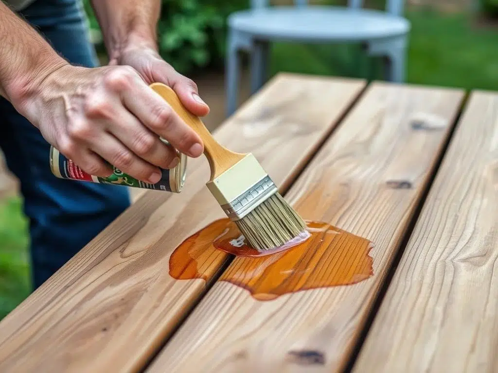 Impregneren van houten tuintafel om buiten rotten te voorkomen Impregneren van houten tuintafel om buiten rotten te voorkomen