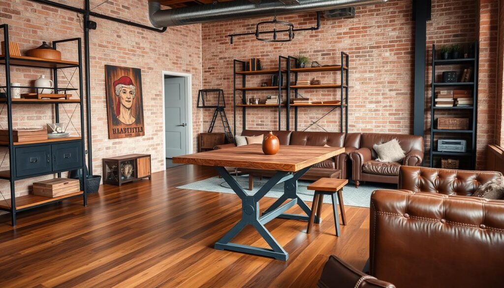 Industrieel interieur met metaal-hout