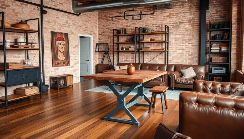 Industrieel interieur met metaal-hout Industrieel interieur met metaal-hout
