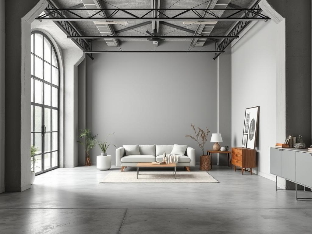 Industrieel interieur met neutrale kleuren zoals staalgrijs en betongrijs Industrieel interieur met neutrale kleuren zoals staalgrijs en betongrijs