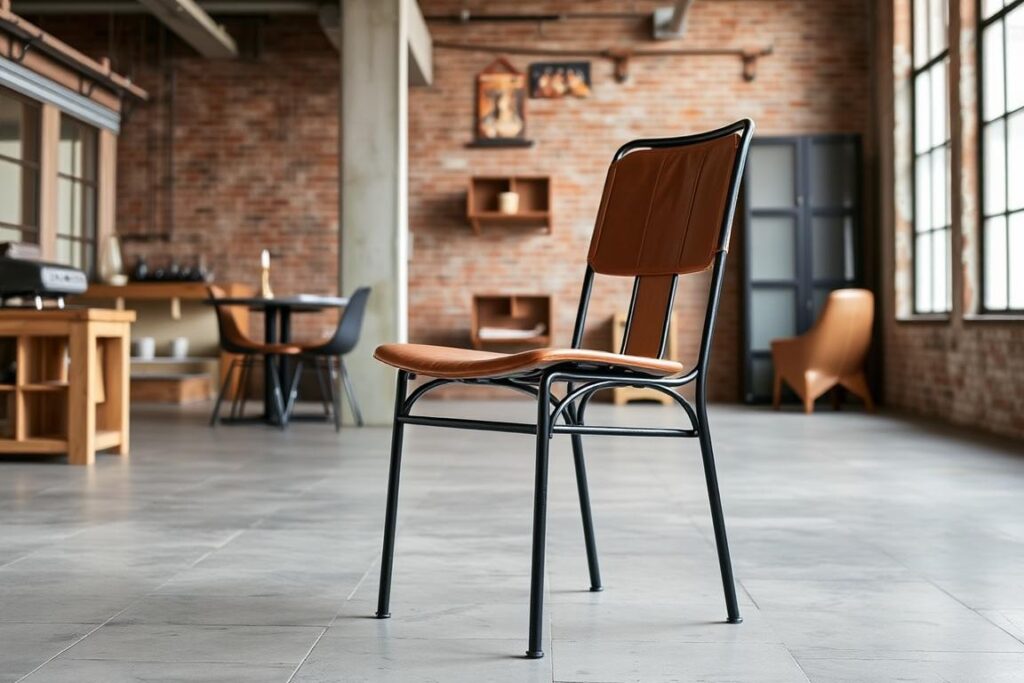 Industriële eetkamerstoel zonder armleuningen met metalen frame