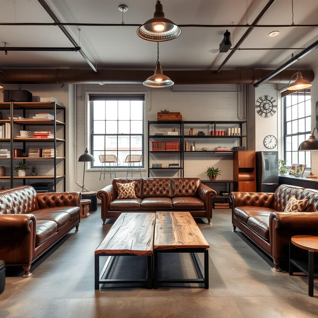 Industriële lounge met vintage meubels Industriële lounge met vintage meubels