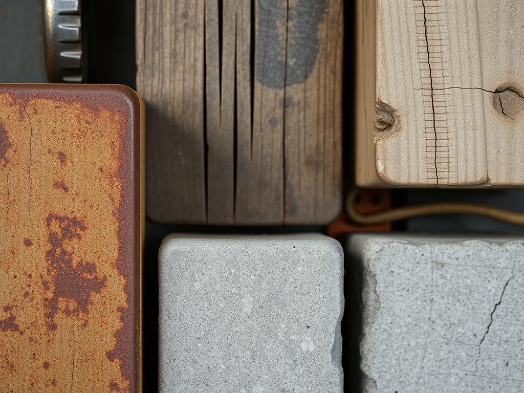 Industriële materialen zoals metaal, hout en beton