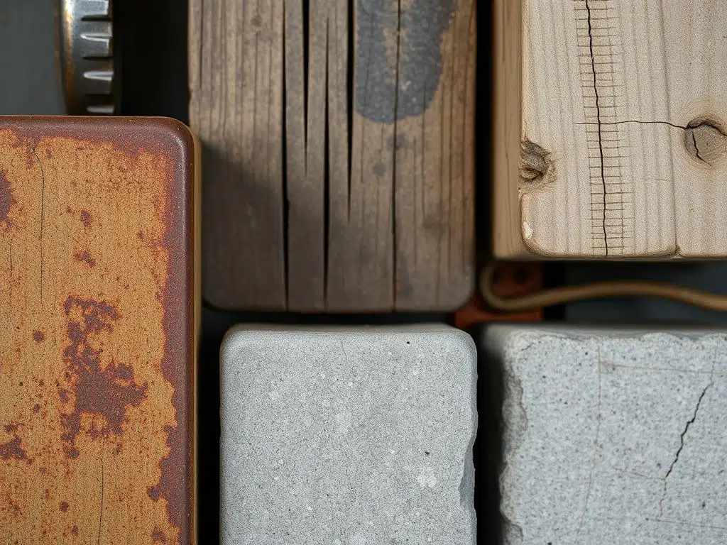 Industriële materialen zoals metaal, hout en beton