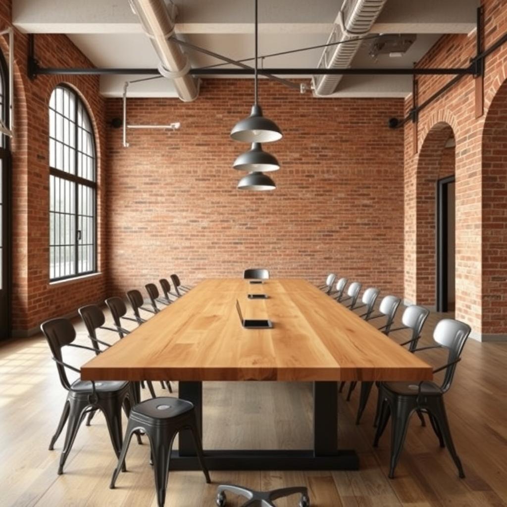 Industriële vergaderruimte met bakstenen muur Industriële vergaderruimte met bakstenen muur