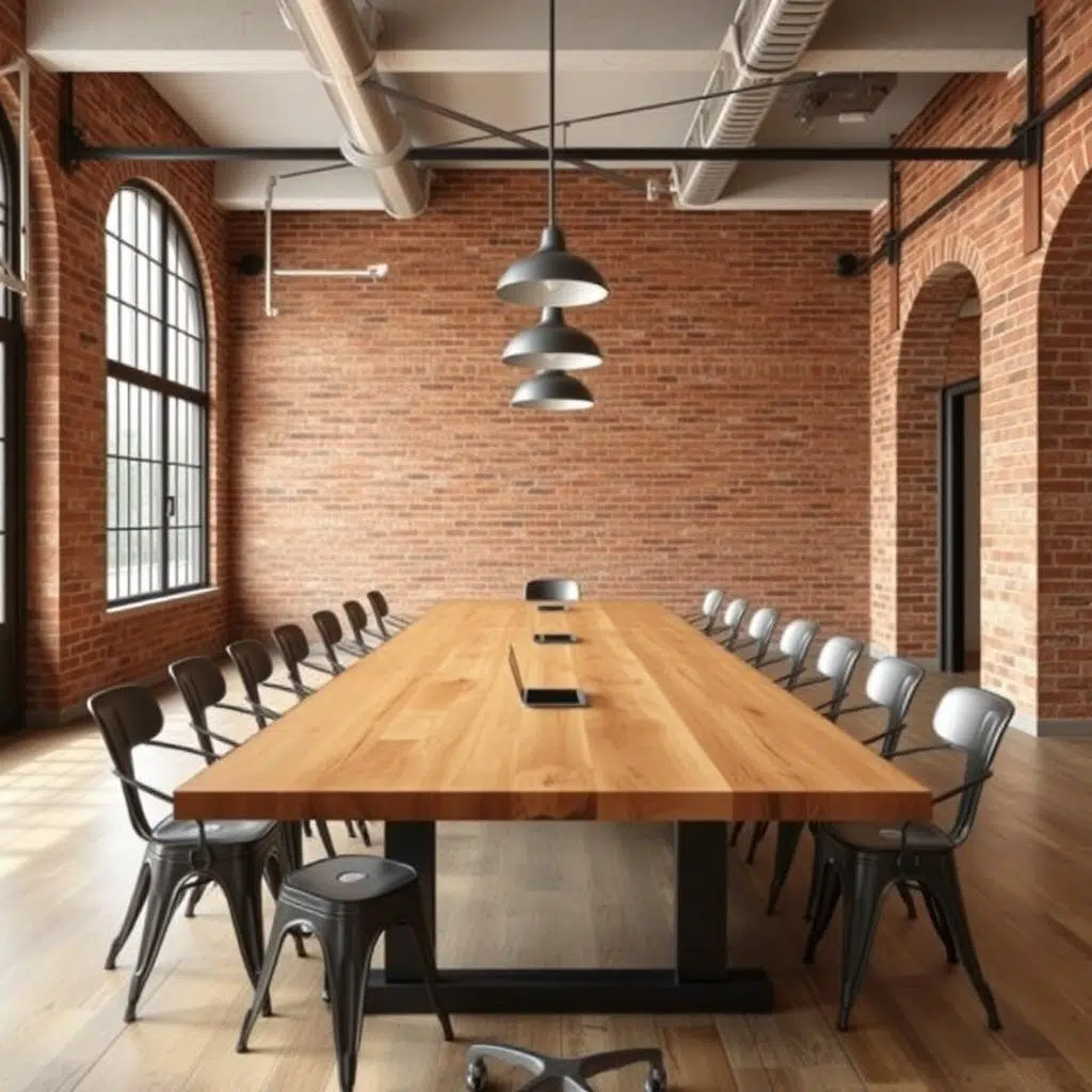 Industriële vergaderruimte met bakstenen muur