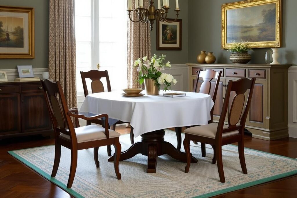 Interieur met carver eetkamerstoelen als hoofdstoelen aan een eettafel Interieur met carver eetkamerstoelen als hoofdstoelen aan een eettafel