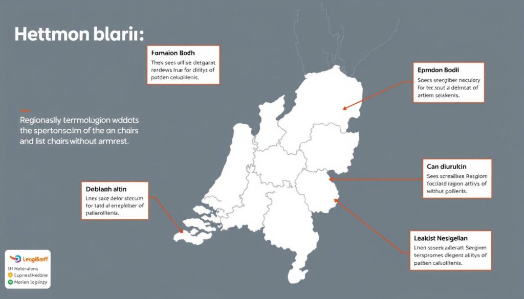 Kaart van Nederland en België met regionale termen voor stoelen zonder armleuningen