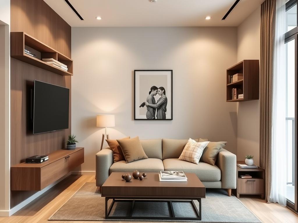 Kleine moderne interieur met slimme ruimtebesparende oplossingen en multifunctionele meubels Kleine moderne interieur met slimme ruimtebesparende oplossingen en multifunctionele meubels