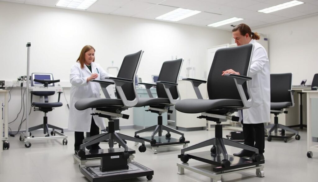 Laboratoriumtest van stoelen met vijf wielen voor stabiliteit en duurzaamheid Laboratoriumtest van stoelen met vijf wielen voor stabiliteit en duurzaamheid