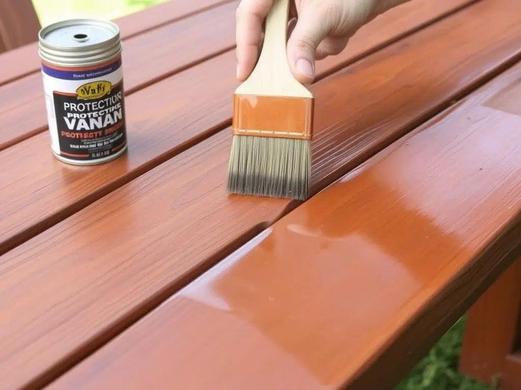 Lakken van houten tafel om buiten rotten te voorkomen Lakken van houten tafel om buiten rotten te voorkomen