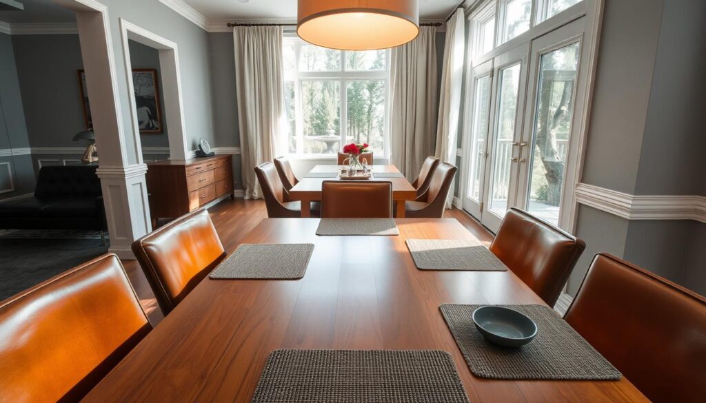 Leren eetkamerstoelen in een beschermde omgeving, weg van direct zonlicht en warmtebronnen