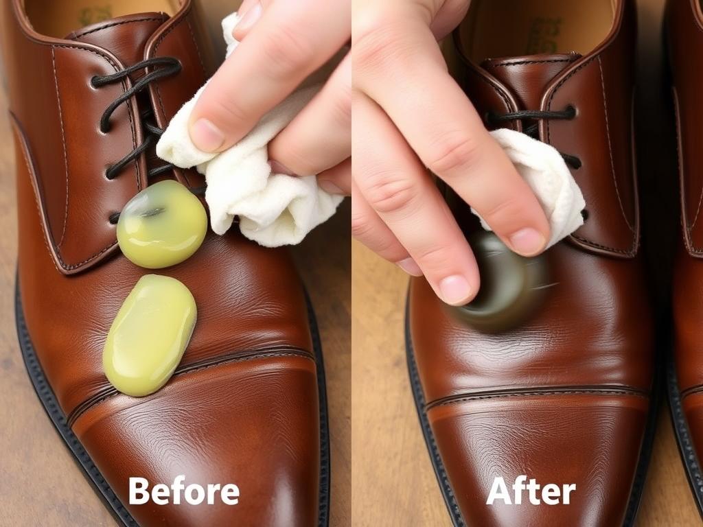 Leren schoenen die worden onderhouden met een kleine hoeveelheid Vaseline Leren schoenen die worden onderhouden met een kleine hoeveelheid Vaseline