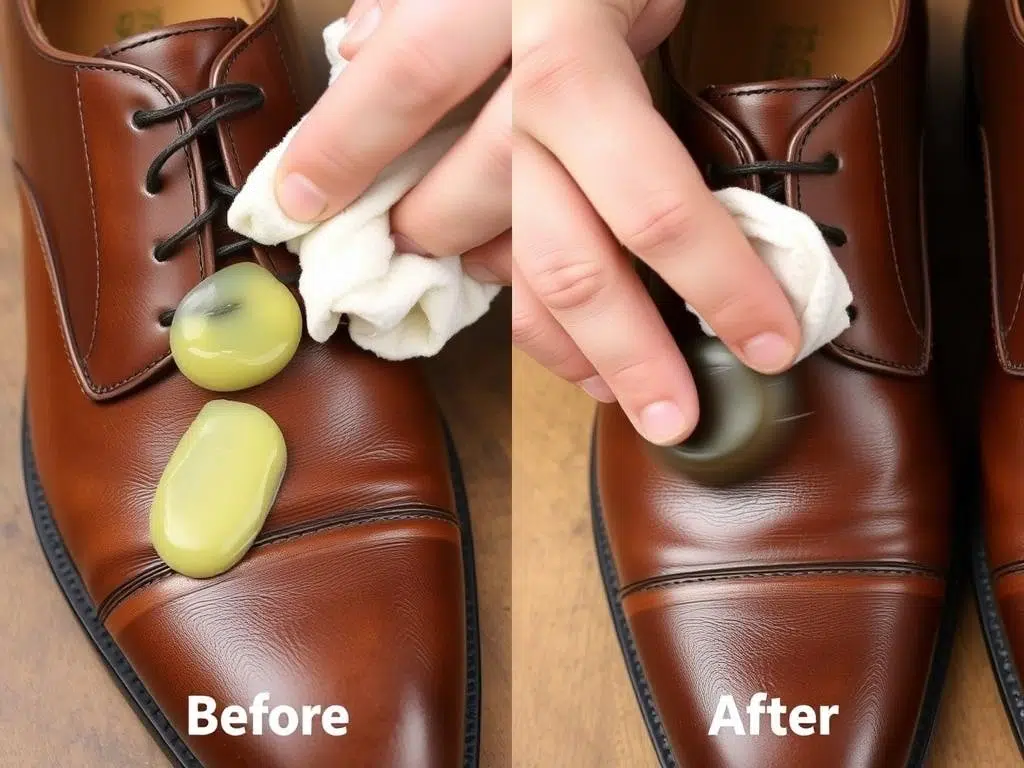 Leren schoenen die worden onderhouden met een kleine hoeveelheid Vaseline Leren schoenen die worden onderhouden met een kleine hoeveelheid Vaseline