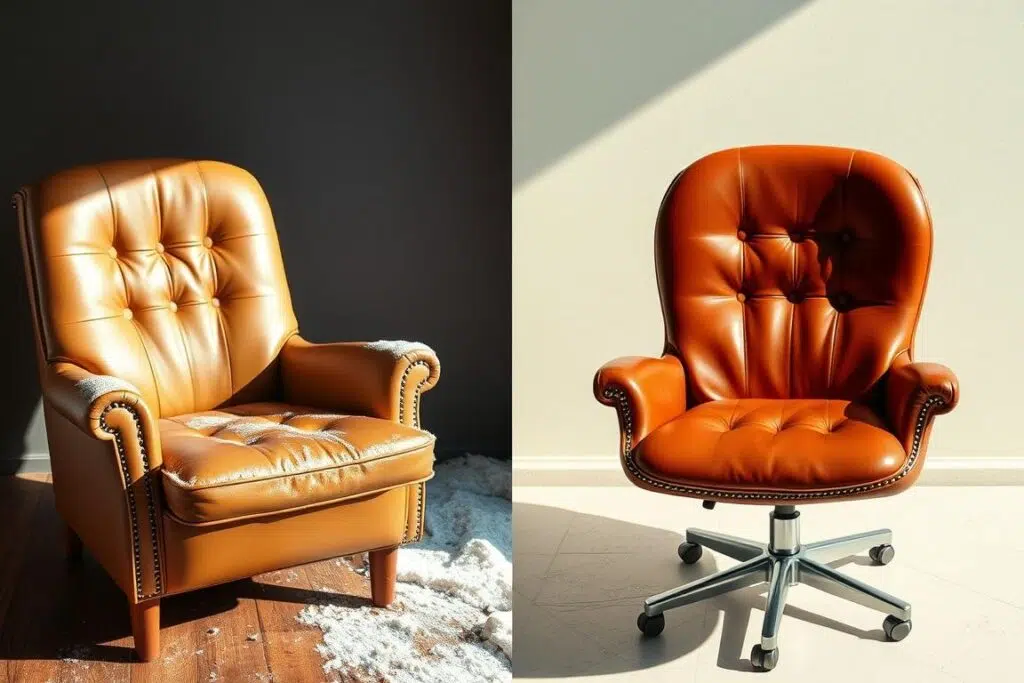 Leren stoel in verschillende seizoenen toont de nadelen van leren stoelen bij temperatuurwisselingen Leren stoel in verschillende seizoenen toont de nadelen van leren stoelen bij temperatuurwisselingen