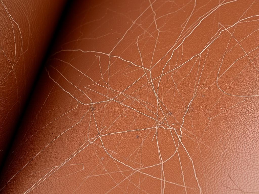 Leren stoel met zichtbare krassen en slijtage, een van de nadelen van leren stoelen Leren stoel met zichtbare krassen en slijtage, een van de nadelen van leren stoelen