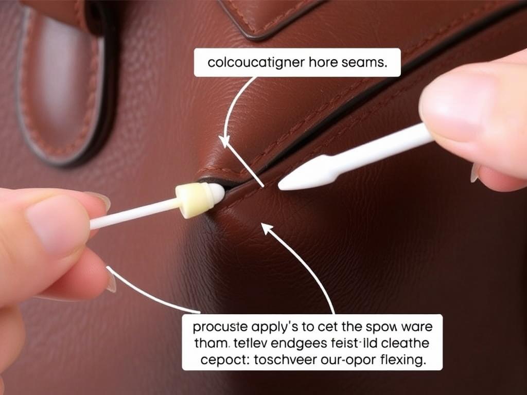 Leren tas waarvan de naden worden behandeld met Vaseline Leren tas waarvan de naden worden behandeld met Vaseline