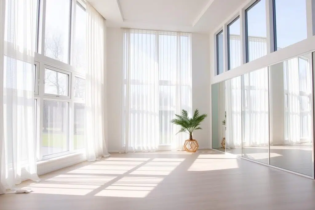 Licht en ruimtelijk Scandinavisch interieur met grote ramen Licht en ruimtelijk Scandinavisch interieur met grote ramen