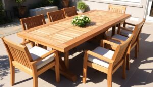 Luxe buitentafel van teakhout op een zonnig terras, waarom zijn buitentafels zo duur?