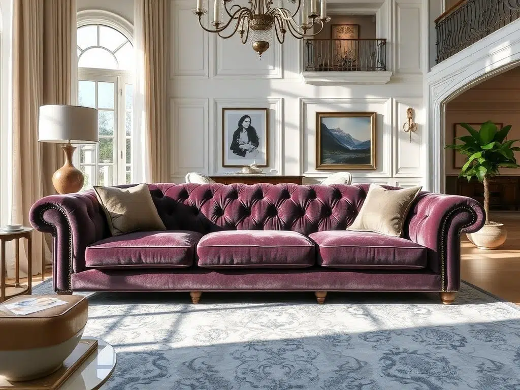 Luxe fluwelen bank in een elegant interieur Luxe fluwelen bank in een elegant interieur