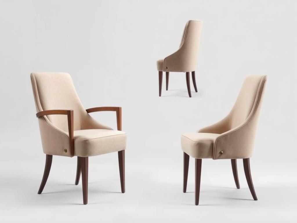 Luxe gestoffeerde eetkamerstoel met ergonomische vorm en armleuningen Luxe gestoffeerde eetkamerstoel met ergonomische vorm en armleuningen