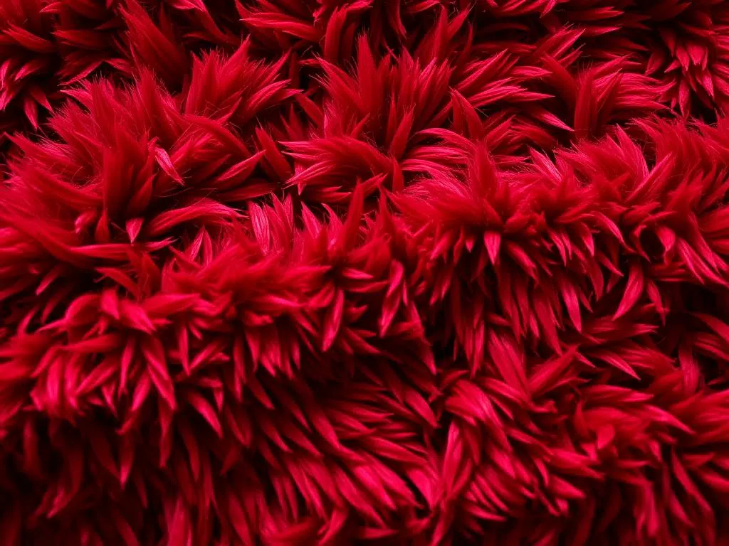 Luxe pluche stof in dieprode kleur met lange vezels die lijkt op teddy Luxe pluche stof in dieprode kleur met lange vezels die lijkt op teddy