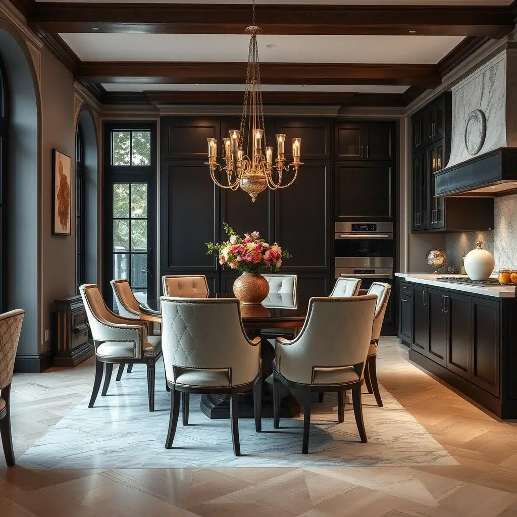 Luxe stoelen met leuning in een elegante eetkamer Luxe stoelen met leuning in een elegante eetkamer