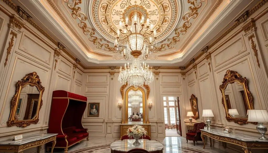 Luxueuze hotelkamer in klassieke barokstijl met rijke details