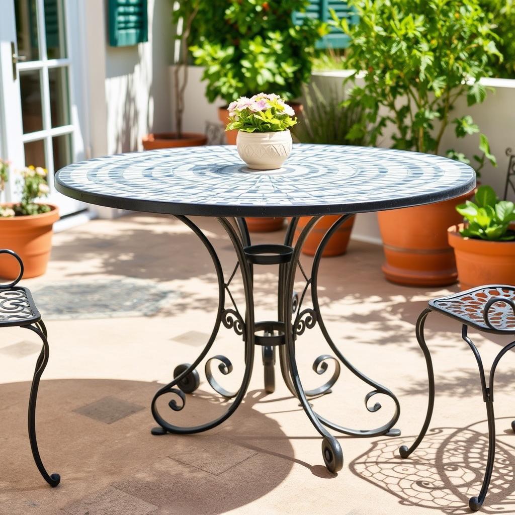 Mediterrane stijl buitentafel met mozaïek