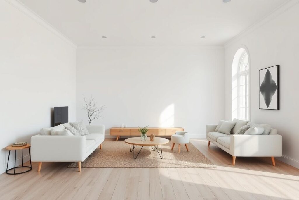 Minimalistisch Scandinavisch interieur met ruimtelijk gevoel Minimalistisch Scandinavisch interieur met ruimtelijk gevoel
