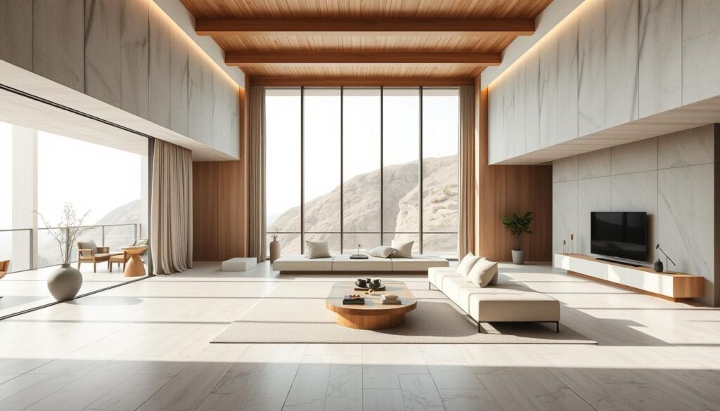 Minimalistisch luxe hotelinterieur met strakke lijnen en natuurlijke materialen Minimalistisch luxe hotelinterieur met strakke lijnen en natuurlijke materialen