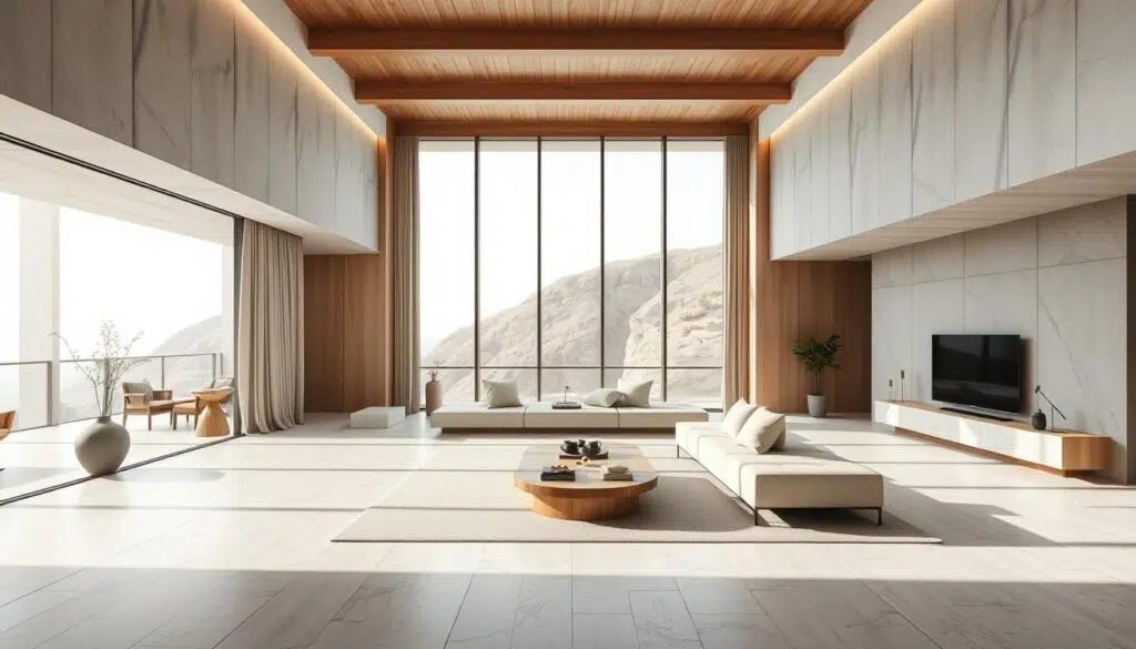 Minimalistisch luxe hotelinterieur met strakke lijnen en natuurlijke materialen