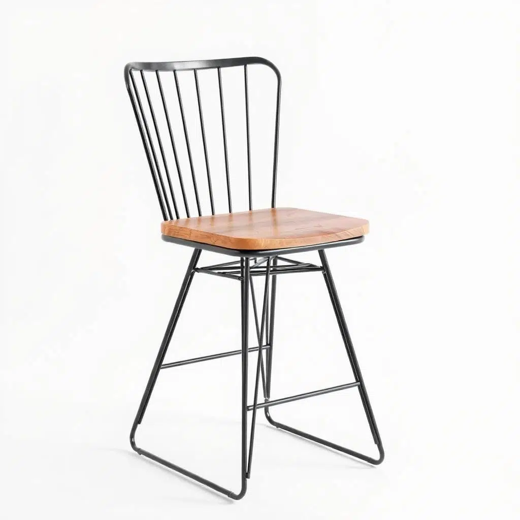 Minimalistische hoge eetkamerstoelen met strakke lijnen Minimalistische hoge eetkamerstoelen met strakke lijnen
