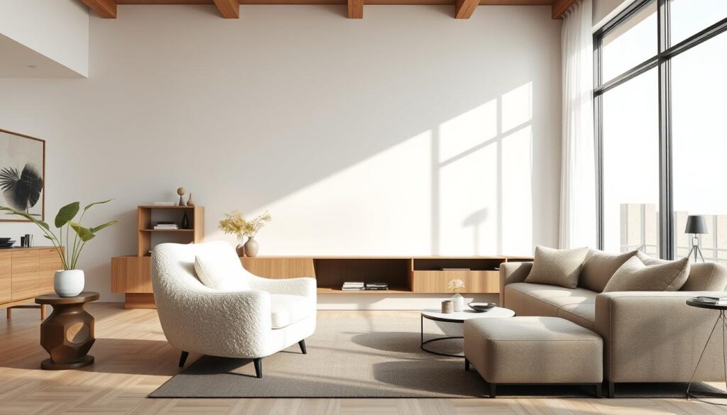 Modern interieur met bouclé fauteuil als statement stuk Modern interieur met bouclé fauteuil als statement stuk