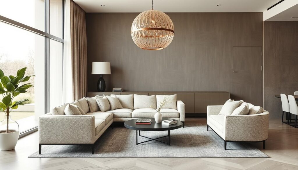Modern interieur met bouclé meubels die warmte en elegantie uitstralen Modern interieur met bouclé meubels die warmte en elegantie uitstralen