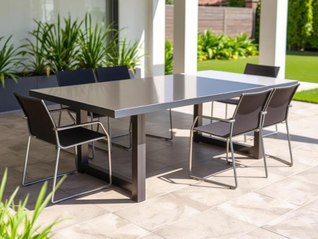 Moderne aluminium tuintafel op terras