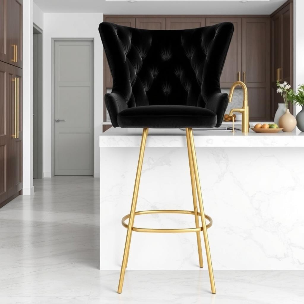 Moderne barkruk met hoge rugleuning in een stijlvol interieur