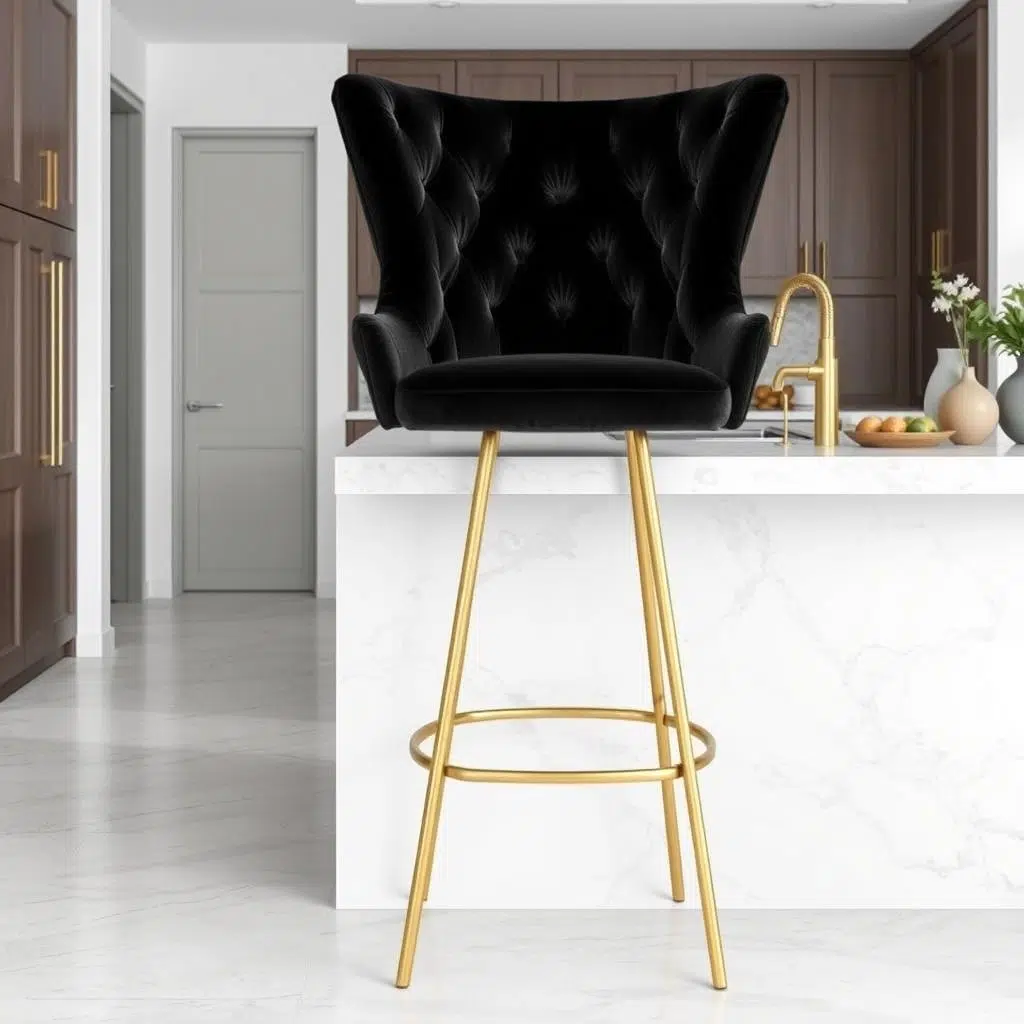 Moderne barkruk met hoge rugleuning in een stijlvol interieur Moderne barkruk met hoge rugleuning in een stijlvol interieur