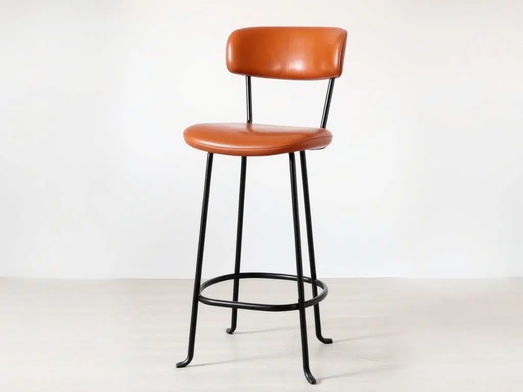 Moderne barkruk met leren bekleding en metalen frame Moderne barkruk met leren bekleding en metalen frame
