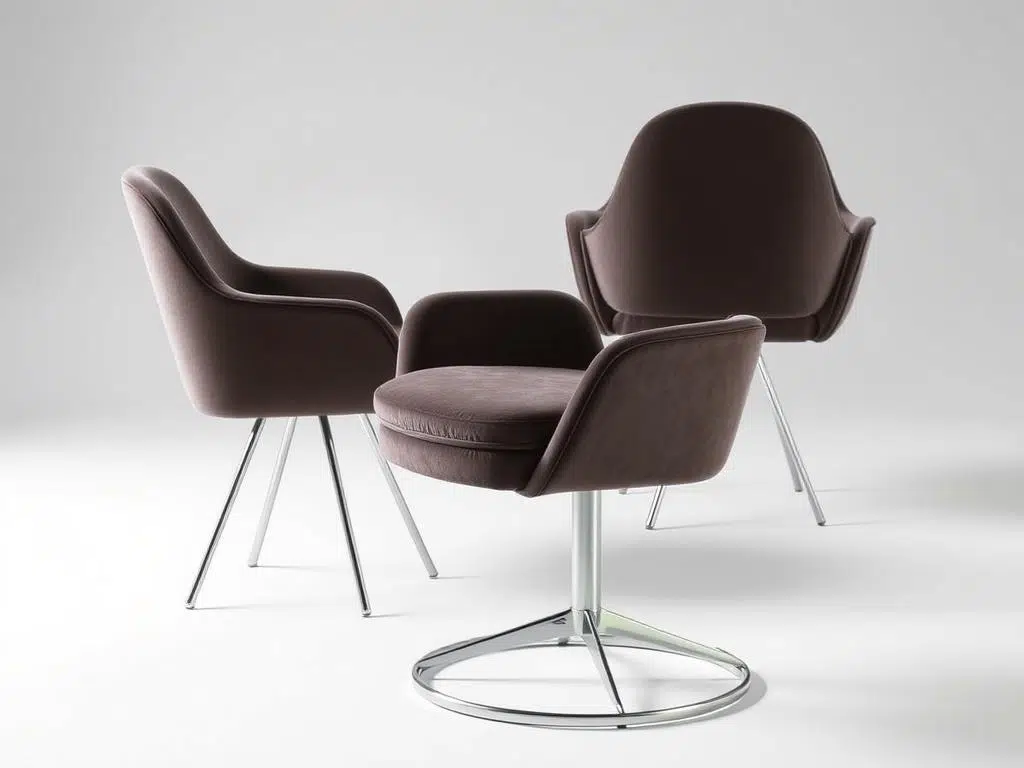 Moderne draaibare eetkamerstoel met velvet bekleding en metalen onderstel Moderne draaibare eetkamerstoel met velvet bekleding en metalen onderstel