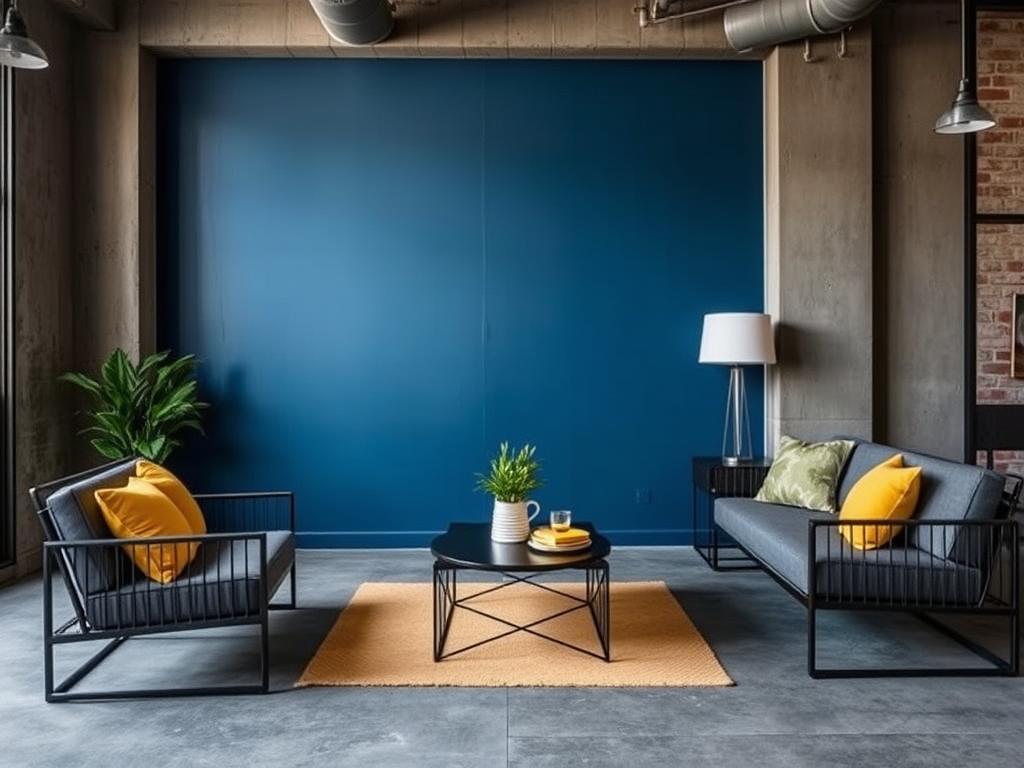 Moderne industriële kleurcombinatie met diepblauw, zwart en grijs Moderne industriële kleurcombinatie met diepblauw, zwart en grijs