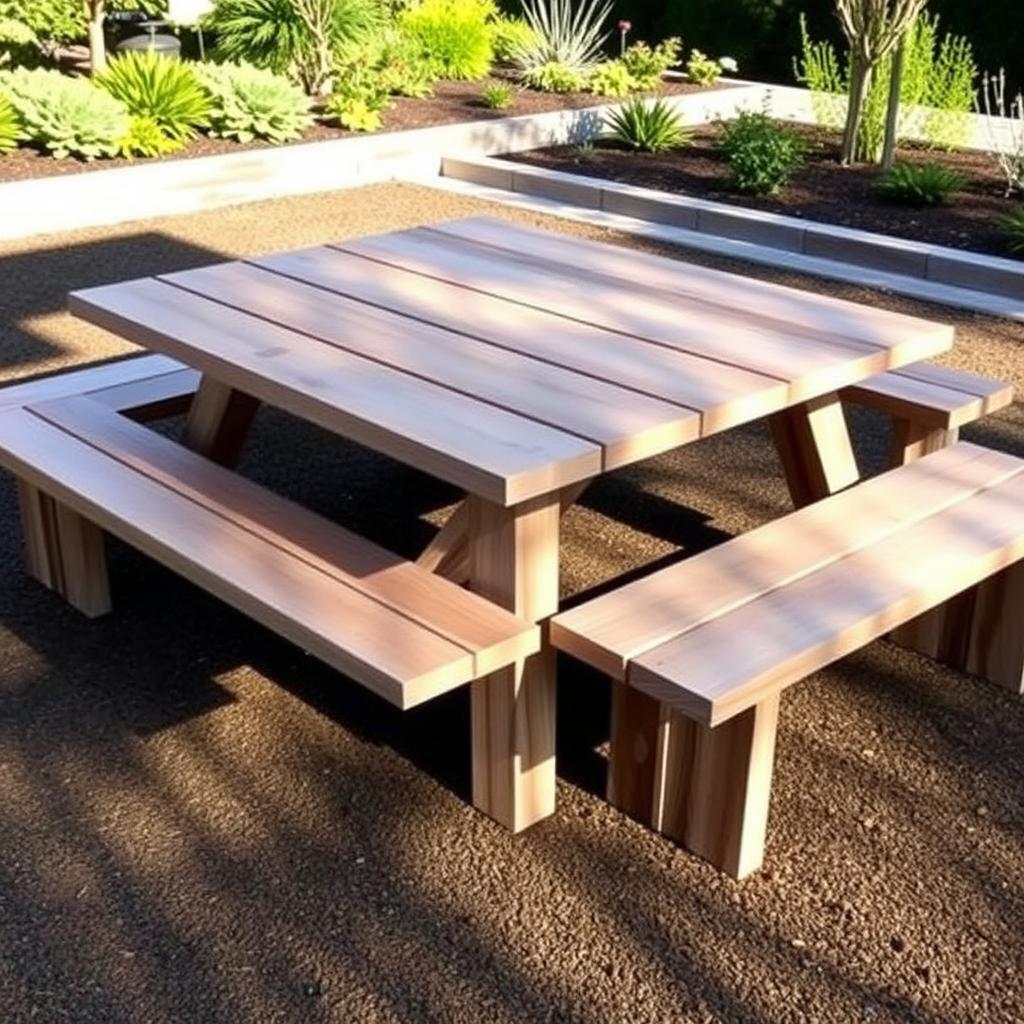 Moderne picknicktafel die in de tuin kan blijven staan