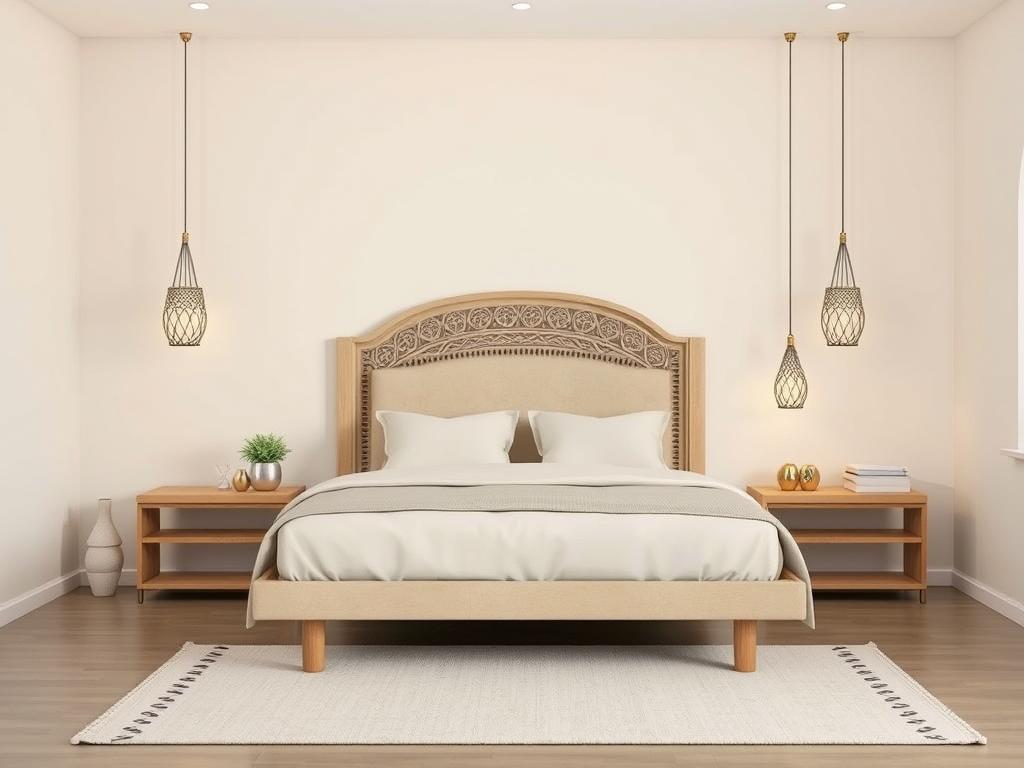 Moderne slaapkamer met subtiele Marokkaanse elementen Moderne slaapkamer met subtiele Marokkaanse elementen