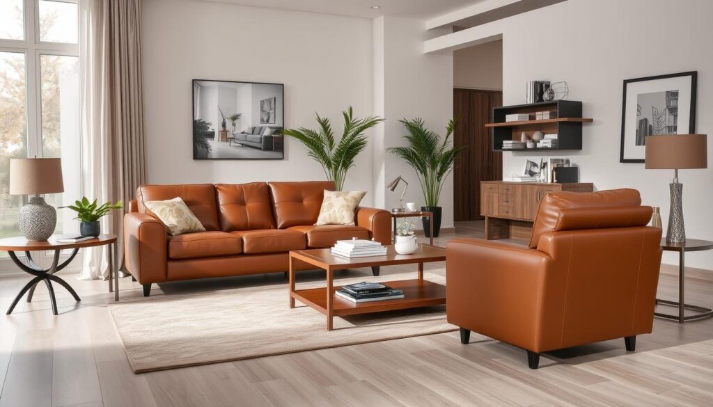 Moderne woonkamer met kunstleren meubels Moderne woonkamer met kunstleren meubels