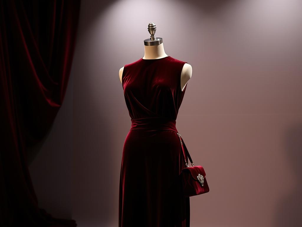 Modieuze velvet kleur jurk en accessoires Modieuze velvet kleur jurk en accessoires