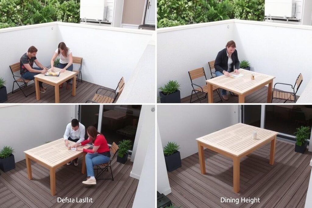 Multifunctionele buitentafel die kan worden aangepast aan verschillende gebruikssituaties