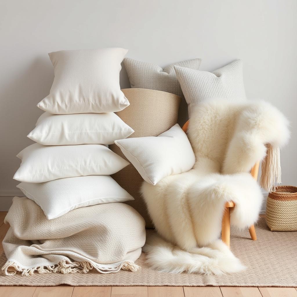 Natuurlijke textiel in Scandinavisch interieur zoals wol en linnen Natuurlijke textiel in Scandinavisch interieur zoals wol en linnen