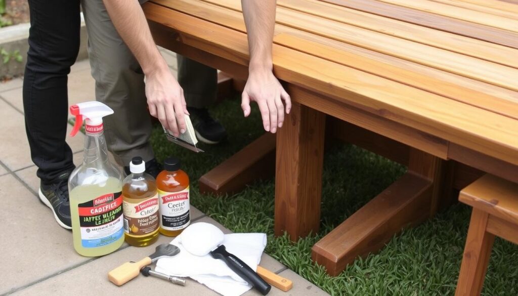 Onderhoud van een houten tafels met schoonmaakproducten